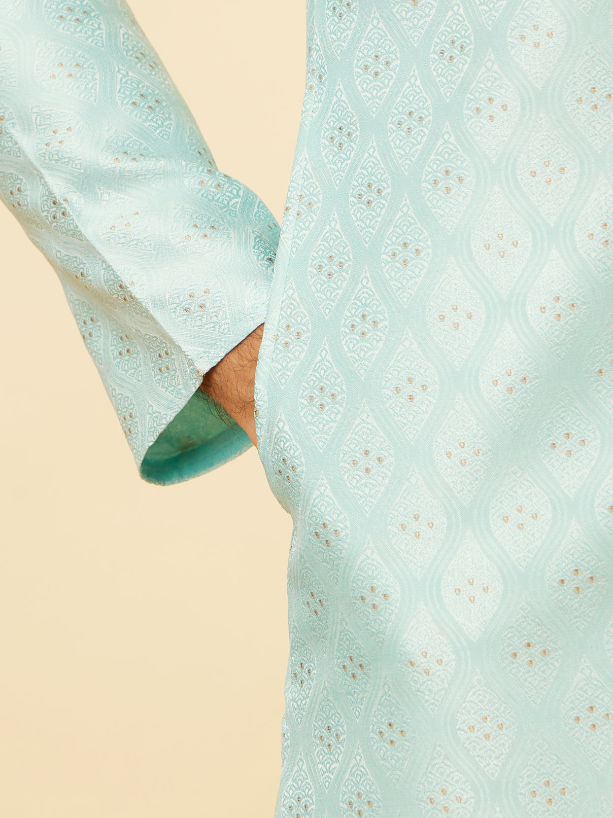 Manyavar Men Aqua Blue Shankh Patterned Kurta Set