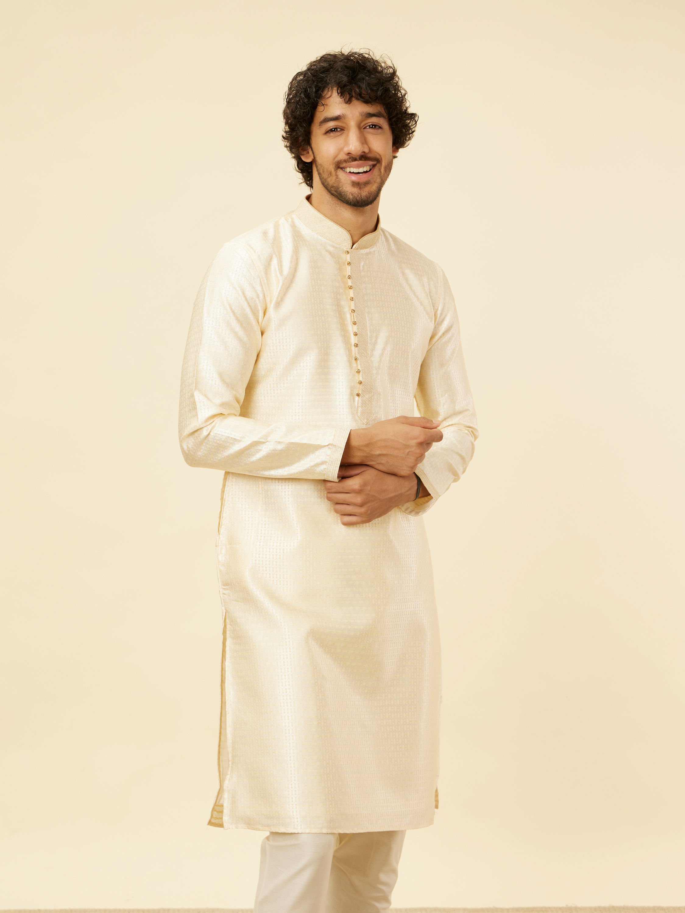 Manyavar Men Marsala Red Paisley Printed Kurta Set