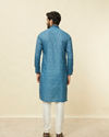 Manyavar Men Ocean Blue Multi Printed Kurta Set