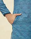 Manyavar Men Ocean Blue Multi Printed Kurta Set