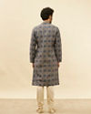 Manyavar Men Navy Blue Grid Printed Kurta Set