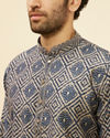 Manyavar Men Navy Blue Grid Printed Kurta Set