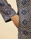 alt message - Manyavar Men Navy Blue Grid Printed Kurta Set image number 3