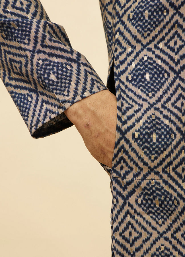 Manyavar Men Navy Blue Grid Printed Kurta Set