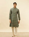 Manyavar Men Forest Green Grid Printed Kurta Set