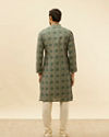 Manyavar Men Forest Green Grid Printed Kurta Set