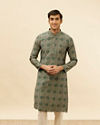 Manyavar Men Forest Green Grid Printed Kurta Set