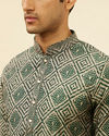 alt message - Manyavar Men Forest Green Grid Printed Kurta Set image number 1