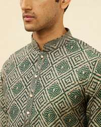 Manyavar Men Forest Green Grid Printed Kurta Set