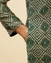 Manyavar Men Forest Green Grid Printed Kurta Set