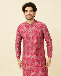 Manyavar Men Ruby Pink Harlequin Printed Kurta Set