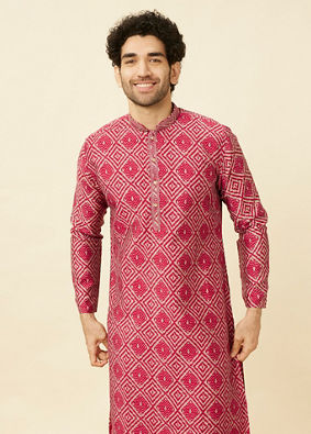 Manyavar Men Ruby Pink Harlequin Printed Kurta Set