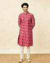 alt message - Manyavar Men Ruby Pink Harlequin Printed Kurta Set image number 2