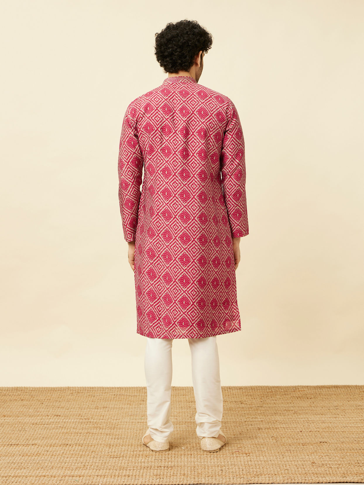 Manyavar Men Ruby Pink Harlequin Printed Kurta Set