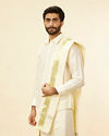 Ivory Cream Detailed Traditional South Indian Shirt and Veshti Set image number 0