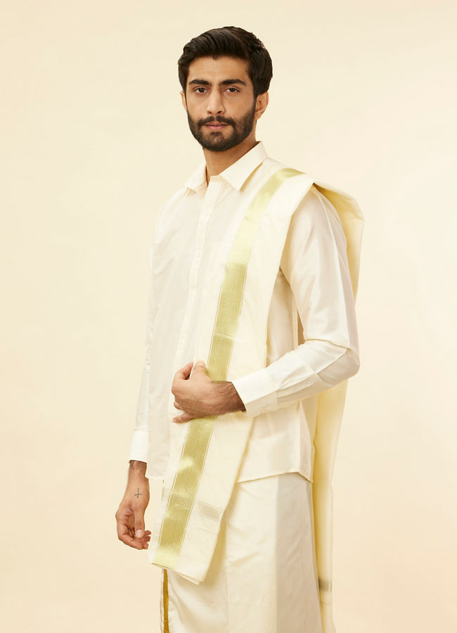 Ivory Cream Detailed Traditional South Indian Shirt and Veshti Set