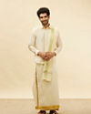 Manyavar Men Cream Traditional South Indian Shirt and Veshti Set