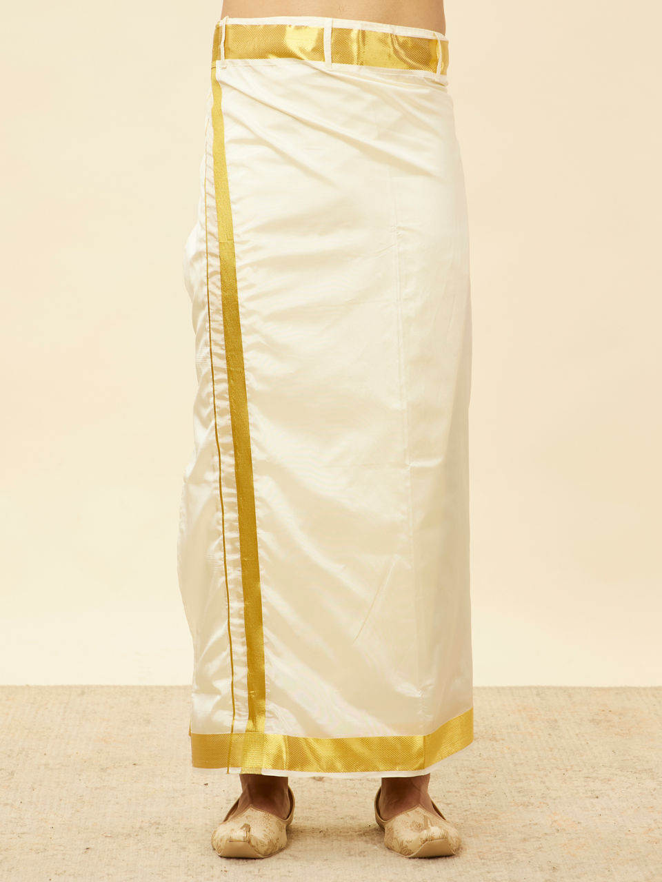 Manyavar Men Cream Traditional South Indian Shirt and Veshti Set