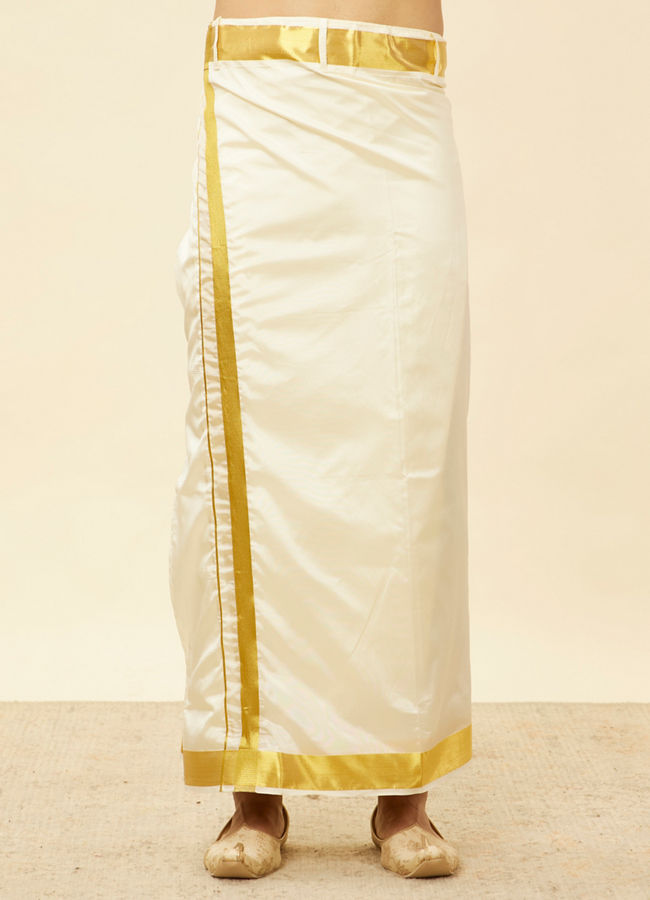 Manyavar Men Cream Traditional South Indian Shirt and Veshti Set