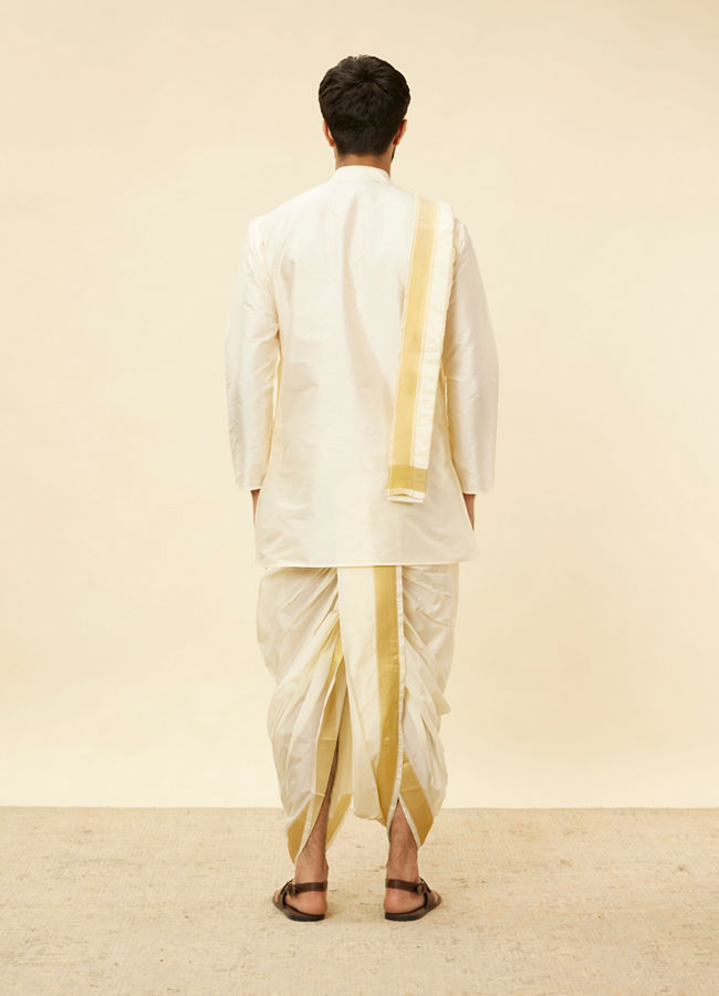 Manyavar Men Cream Beige Self Patterned Kurta Set