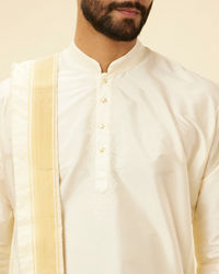 Manyavar Men Cream Beige Self Patterned Kurta Set