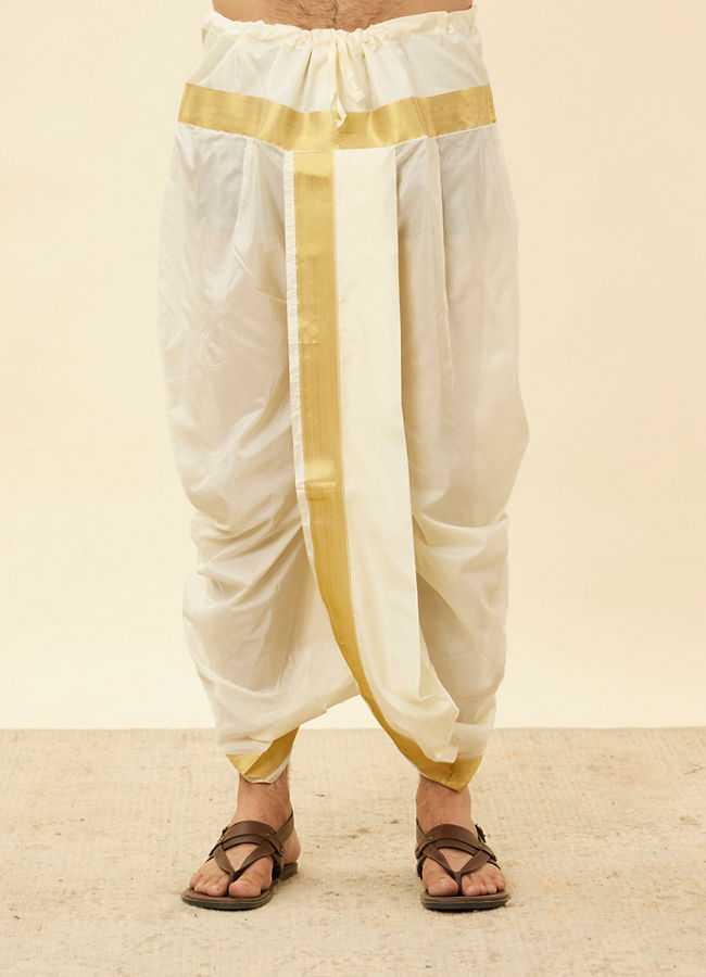 Manyavar Men Cream Beige Self Patterned Kurta Set