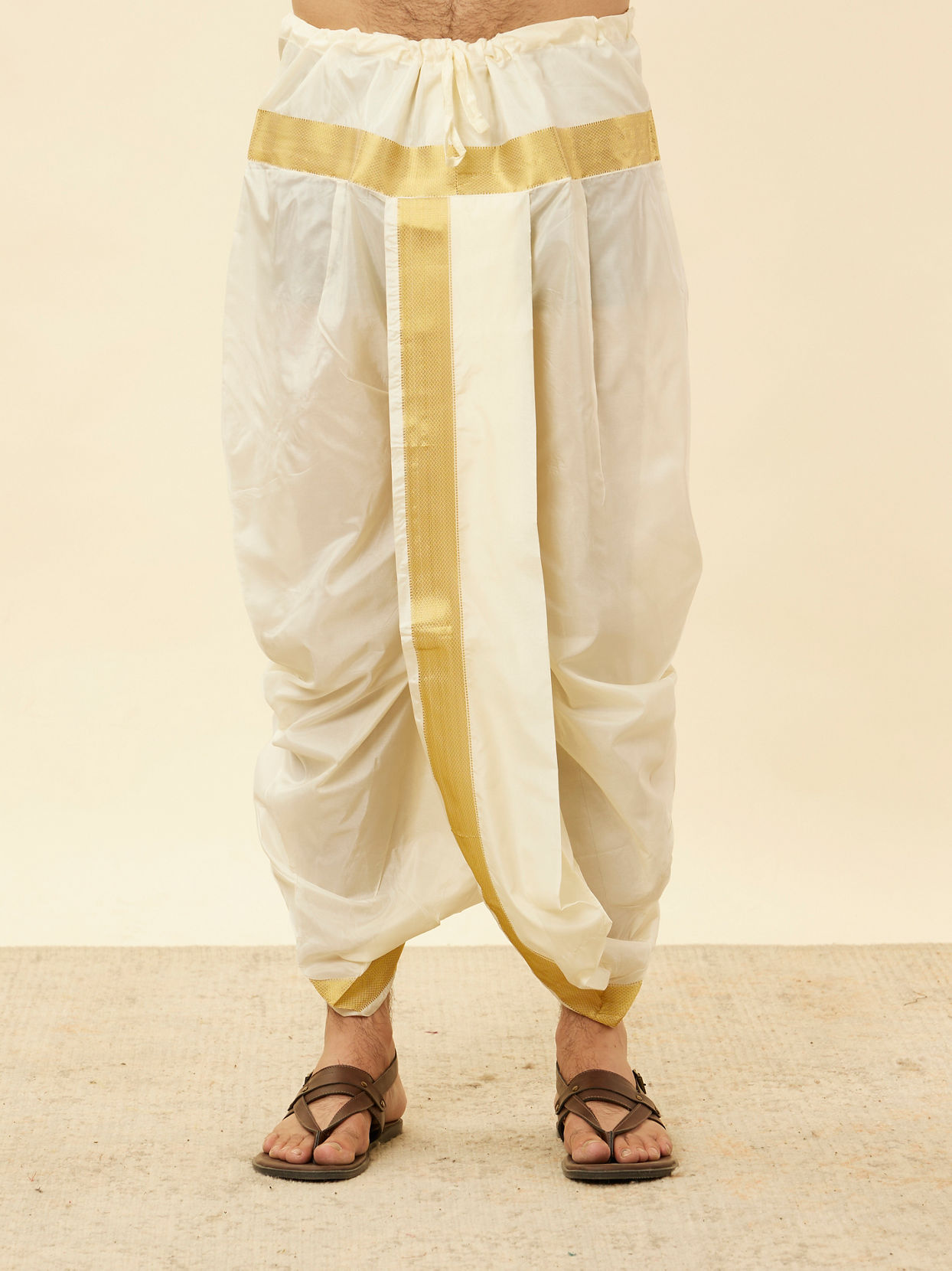 Manyavar Men Cream Beige Self Patterned Kurta Set