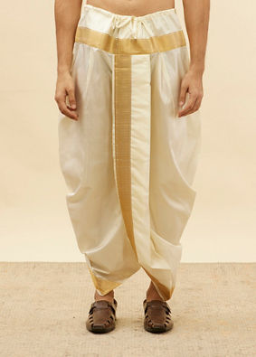 Bright Cream Zari Bordered Traditional South Indian Dhoti Set image number 3