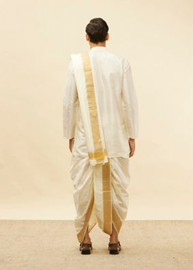Bright Cream Zari Bordered Traditional South Indian Dhoti Set image number 4