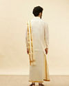 Bright Cream Detailed Traditional South Indian Shirt and Veshti Set image number 4