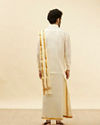 Manyavar Men Bright Cream Detailed Traditional South Indian Shirt and Veshti Set