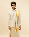Bright Cream Detailed Traditional South Indian Shirt and Veshti Set