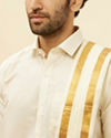 Manyavar Men Bright Cream Detailed Traditional South Indian Shirt and Veshti Set