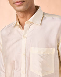Manyavar Men Bright Cream Detailed Traditional South Indian Shirt and Veshti Set
