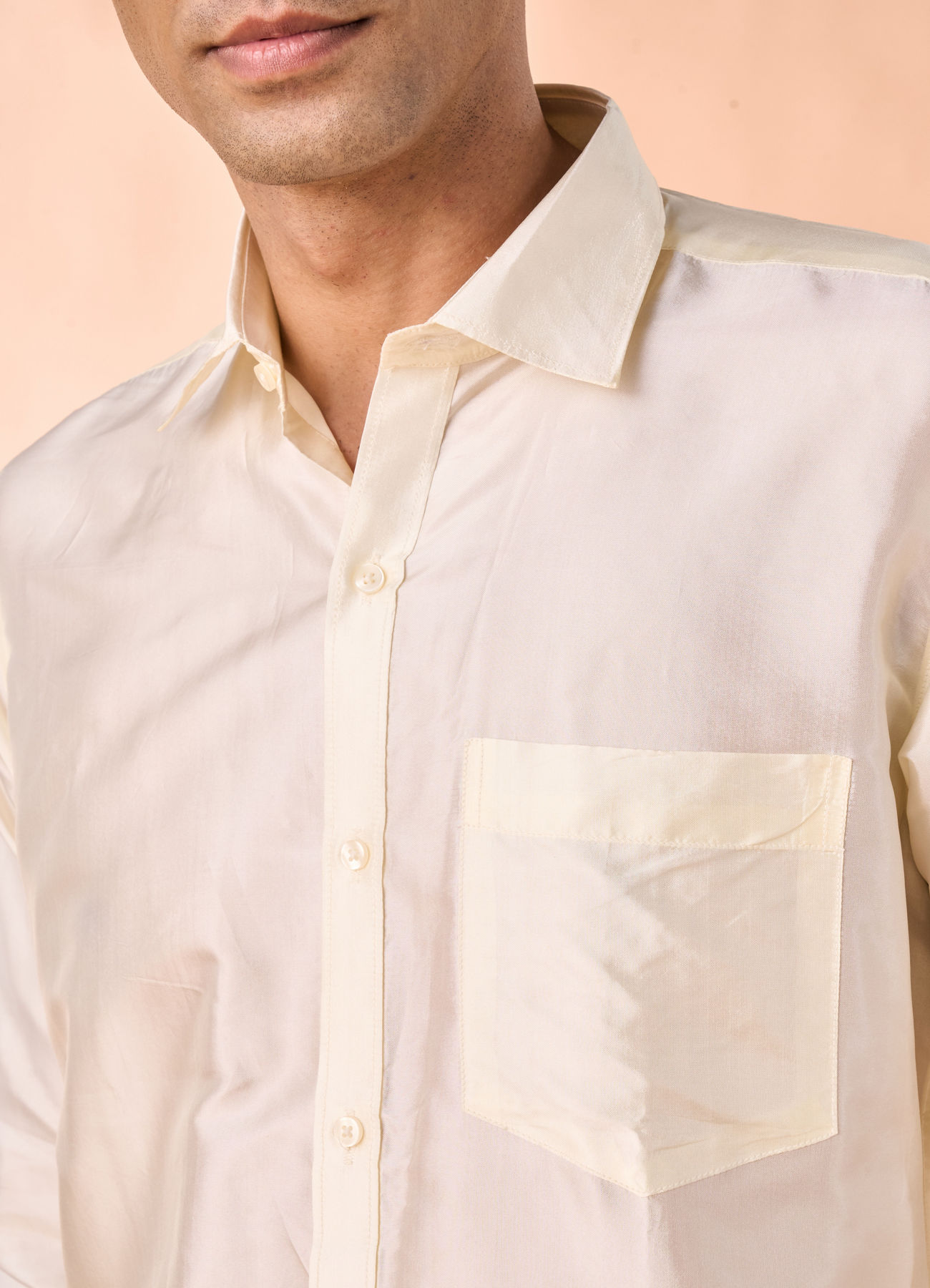 Manyavar Men Bright Cream Detailed Traditional South Indian Shirt and Veshti Set