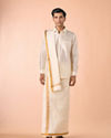 Manyavar Men Bright Cream Detailed Traditional South Indian Shirt and Veshti Set