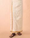Manyavar Men Bright Cream Detailed Traditional South Indian Shirt and Veshti Set