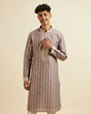 Manyavar Men Lilac Striped Kurta Set image number 0