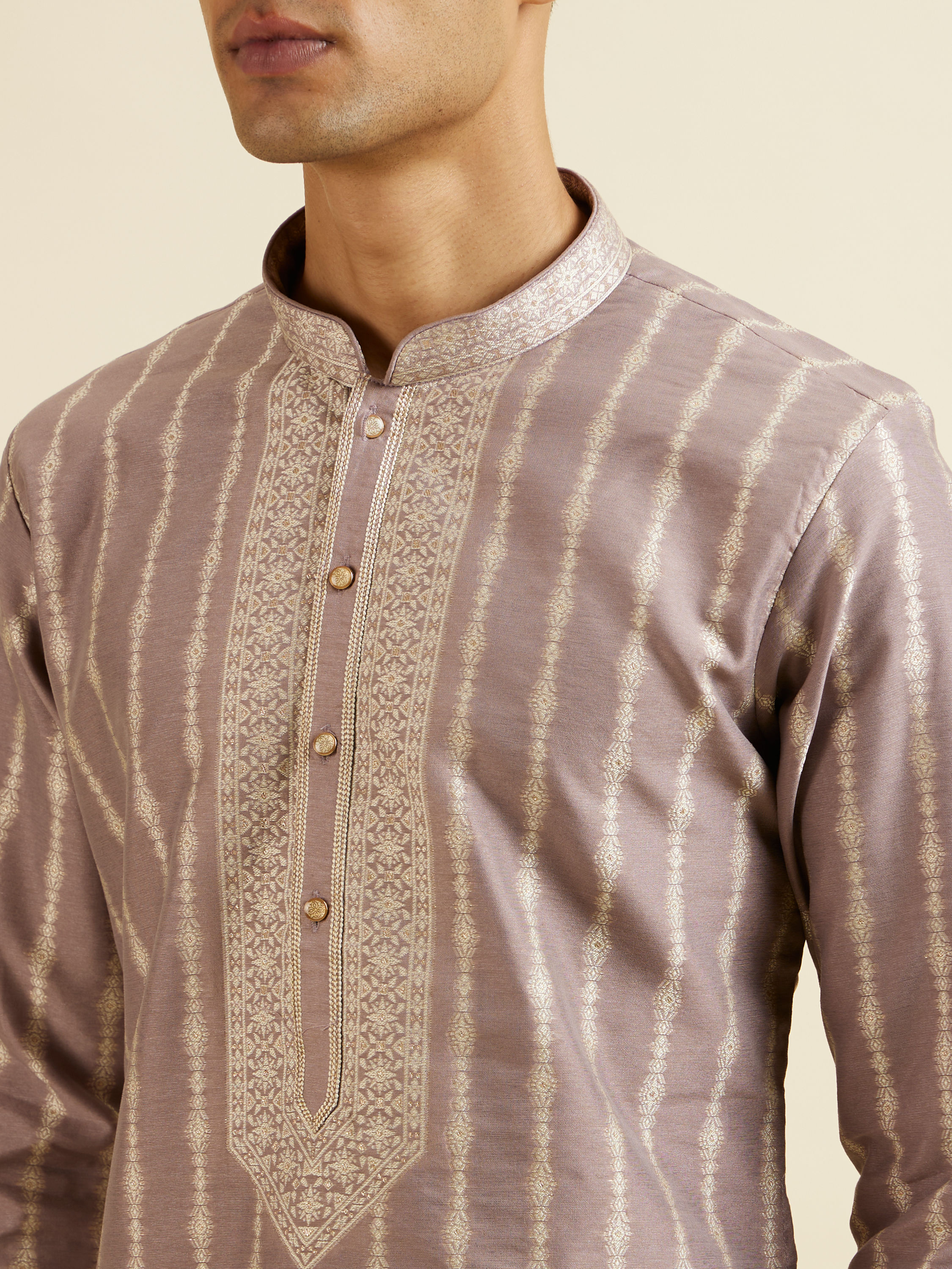 Manyavar Men Lilac Striped Kurta Set