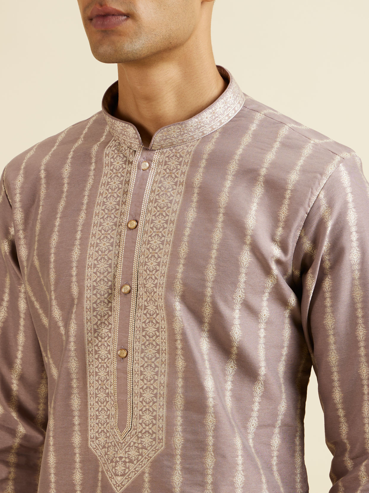 Manyavar Men Lilac Striped Kurta Set