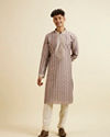 Manyavar Men Lilac Striped Kurta Set image number 2