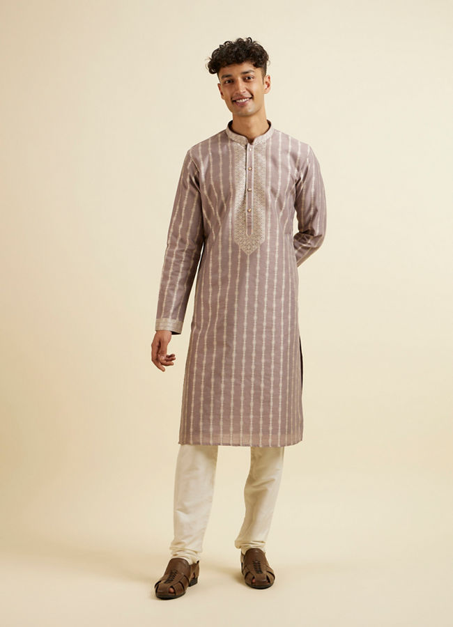 Manyavar Men Lilac Striped Kurta Set image number 2