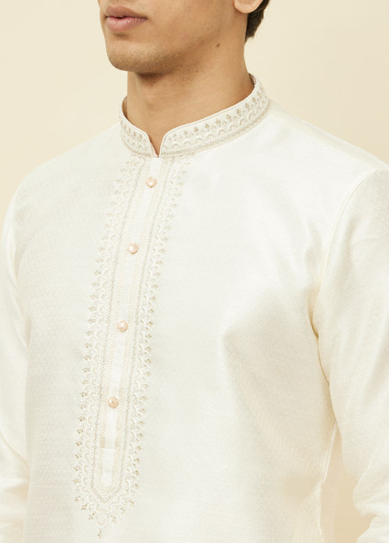 Manyavar Men Soft Cream Bandhgala Neckline Kurta Set