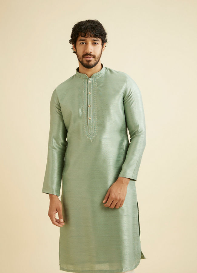 alt message - Manyavar Men Splendid Green Kurta Pajama image number 0