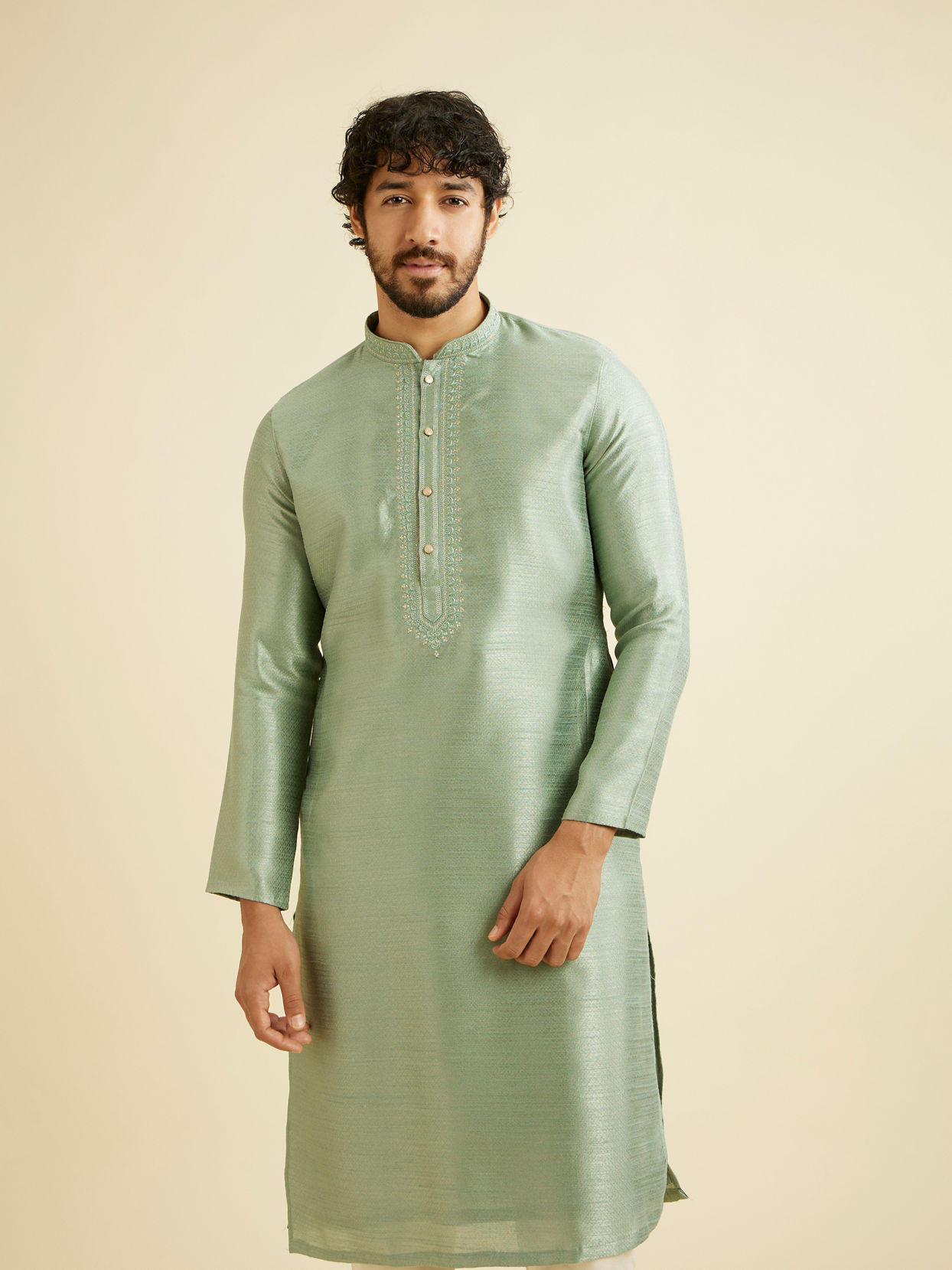 alt message - Manyavar Men Splendid Green Kurta Pajama image number 0