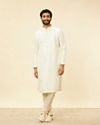 alt message - Manyavar Men Cream Diamond String Patterned Kurta Set image number 2