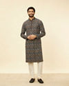 alt message - Manyavar Men Pristine White Diamond Patterned Kurta Set image number 2