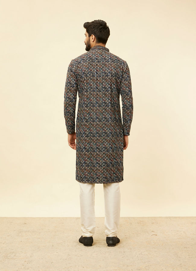 Manyavar Men Pristine White Diamond Patterned Kurta Set