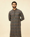 alt message - Manyavar Men Pristine White Diamond Patterned Kurta Set image number 0