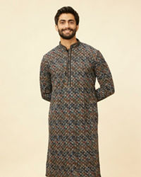 Manyavar Men Pristine White Diamond Patterned Kurta Set